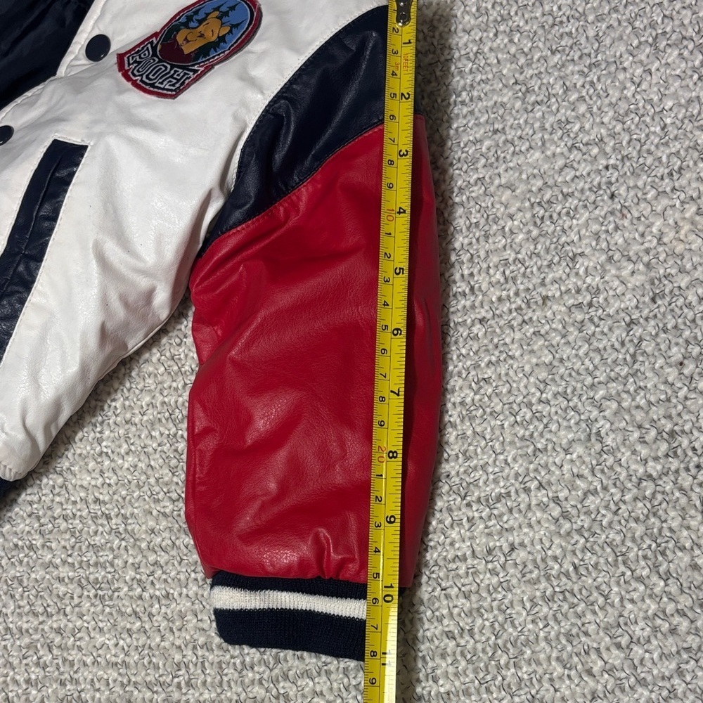 Disney Kids White Bomber Jacket Winnie the Pooh with Red Sleeves and Navy Trim - Picture 11 of 12